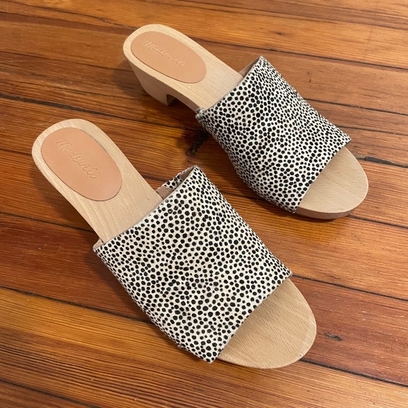 MADEWELL Evelyn Clog Slide Sandal Cream Black Dots Calf Hair Size 10 Women - Picture 2 of 7
